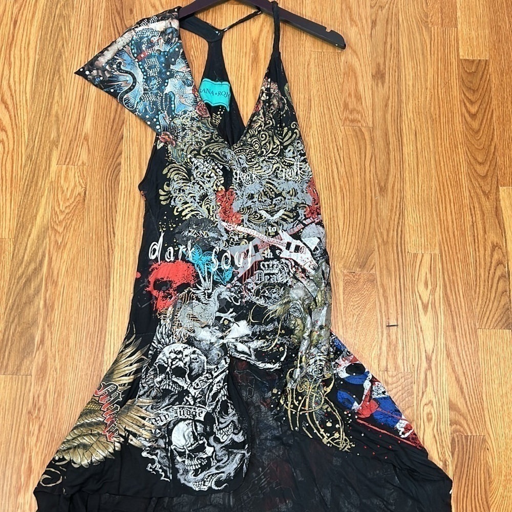 Vintage Rana Rojo custom rock & roll moto high low midi dress size small 4 black - Picture 2 of 11